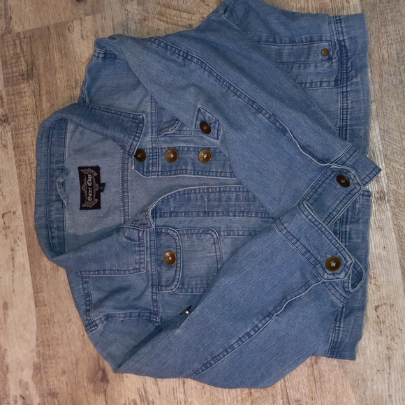 Cropped blue jean jacket adjustable sleeves - Picture 7 of 7